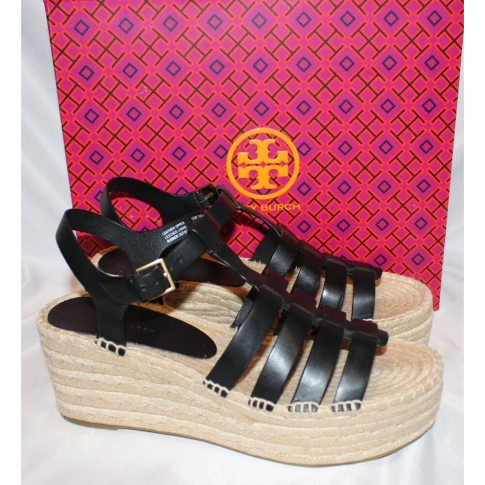 TORY‎ BURCH WOMEN'S STRAPPY FISHERMAN ESPADRILLE SANDALS BLACK NIB $278